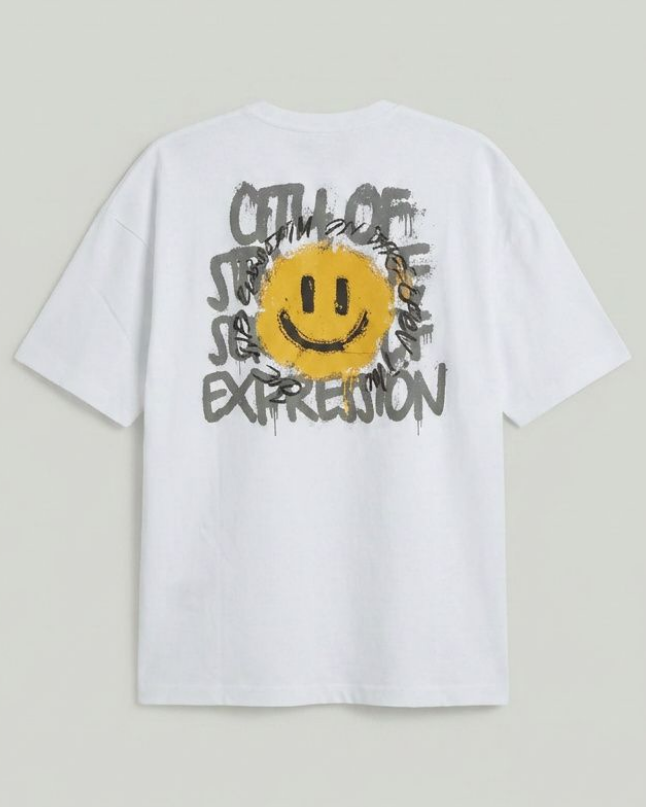 T-shirt Oversize branco - Tela Cinza
